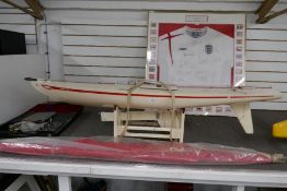 A R/C model yacht based on a flying 15 by Utta Fox complete with all internal servos, sails, stand a