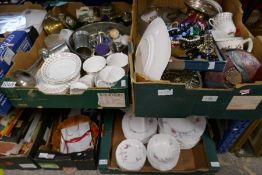 Three boxes of mixed china and glass sundry items to include costume jewellery, measure etc. Also a