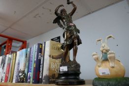 Spelter figure of a girl and butterfly on plinth 'The messager'
