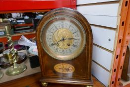 An inlaid bracket clock with brass side panels on brass ball feet with engraved dial AF