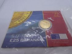 22ct yellow gold '£25 Britannia' gold proof coin - year 2000, in untouched condition