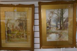 A Haselcrane; a pair of watercolours of country landscapes, signed 34 x 50.5cms