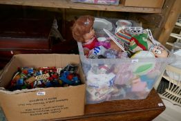 Box vintage childrens toys including Barbie accessories, dolls etc, and box of lego etc