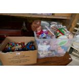 Box vintage childrens toys including Barbie accessories, dolls etc, and box of lego etc