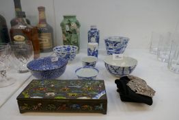 A quantity of Chinese blue and white items, a Celadon octagonal vase and sundry