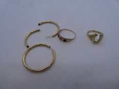 9ct yellow gold horseshoe ring, marked, size L and a unmarked yellow diamond gypsy ring, AF 2 missin