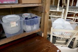 Large quantity of catering items including dinnerware, glasses, cutlery, etc
