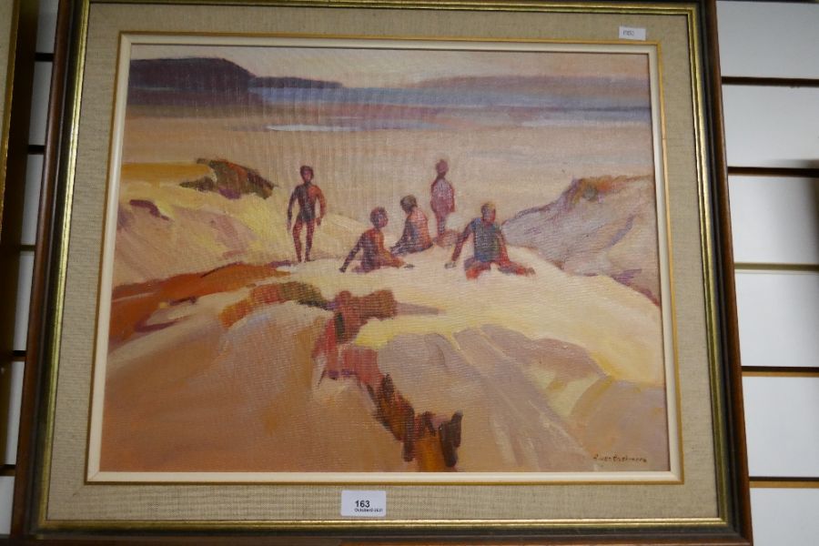 Gwen Cashmore; an oil of figures on beach by the New Zealand artist, signed 50 x 39cms and an oil of