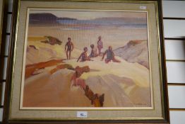 Gwen Cashmore; an oil of figures on beach by the New Zealand artist, signed 50 x 39cms and an oil of