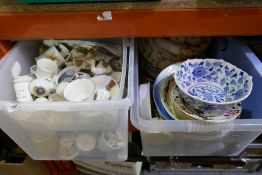Two boxes of vintage china including Crestedware, Masons, etc