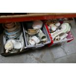 Three boxes of mixed China Alfred Meakin, figures, Royal Doulton etc