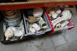 Three boxes of mixed China Alfred Meakin, figures, Royal Doulton etc