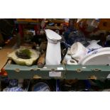 Four boxes of mixed China and collectables to include basin, jugs, stone etc