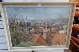 Oil on canvas depicting a roof top scene, signed R. Maybank