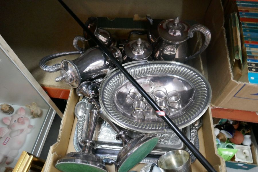 A box of silver plate comprising coffee pots etc and a silver topped walking stick - Image 5 of 5