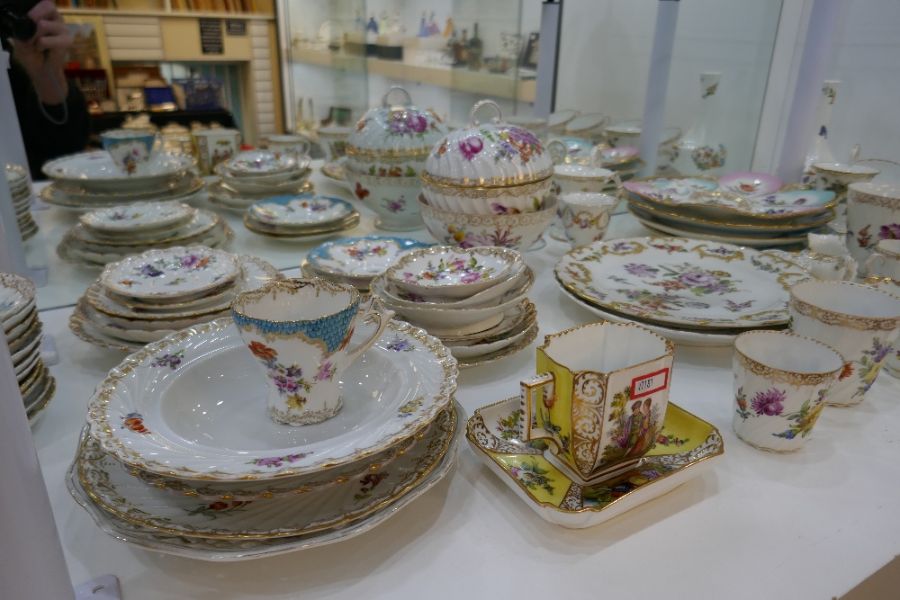 Large quantity of Dresden hand painted floral decorated tea ware to include four teapots of various - Image 2 of 9