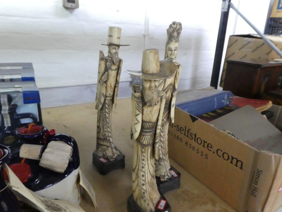 Three 19th century Chinese carved Bone figures on wooden plinths, AF - Image 2 of 2