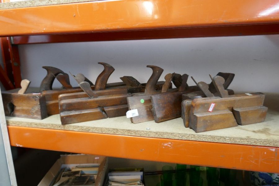 Various vintage wood planes mostly made from boxwood, some stamped with size and maker's names