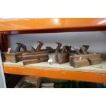 Various vintage wood planes mostly made from boxwood, some stamped with size and maker's names