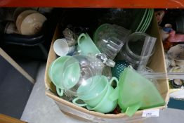 Four boxes of mixed china, glassware including uranium glass etc