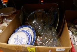 2 Boxes of mixed china and glassware to incl. advertising, Staffordshire china, vintage games, print
