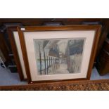 Two mahogany framed pencil signed prints, Jean Luigini, depicting canal scenes