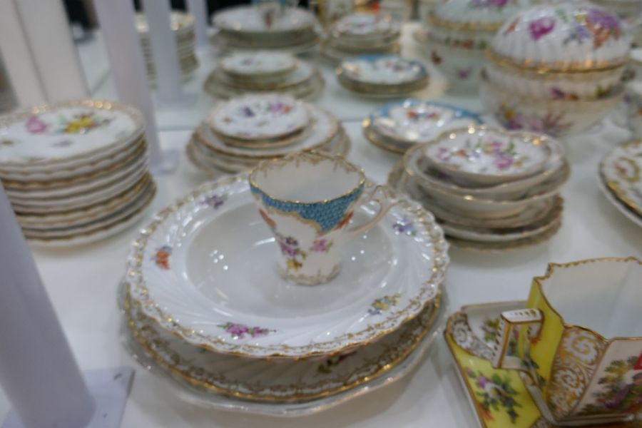 Large quantity of Dresden hand painted floral decorated tea ware to include four teapots of various - Image 7 of 9