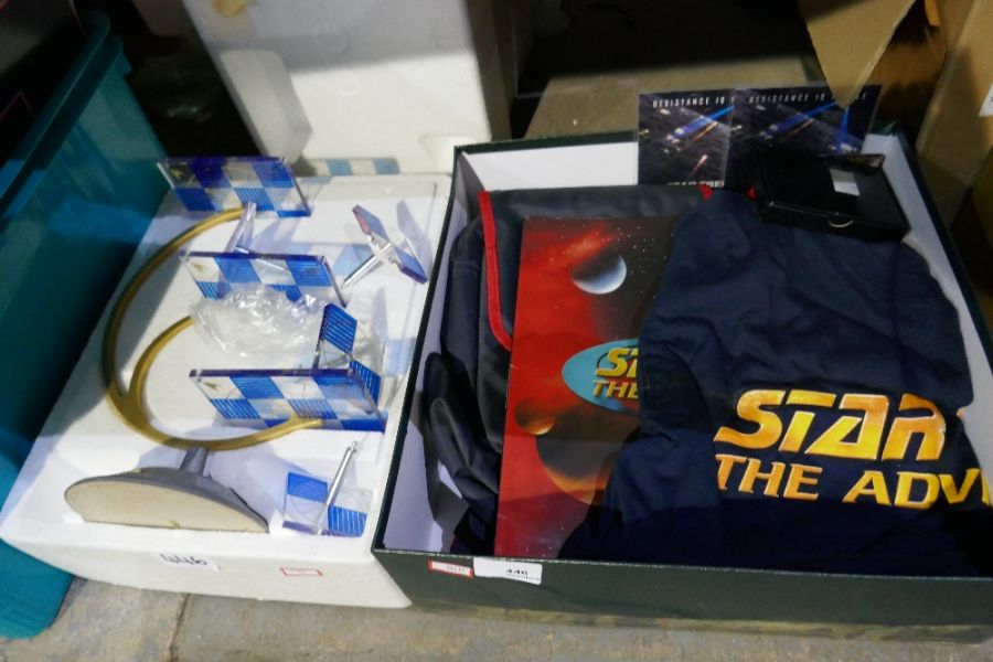 Box of Star Trek the adventure memorabilia to include coats, models, bags, etc - Image 4 of 5