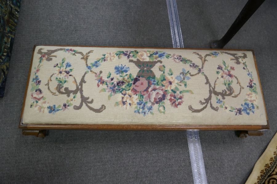 A Victorian duet  foot stool  with tapestry top on claw and ball supports - Image 2 of 2