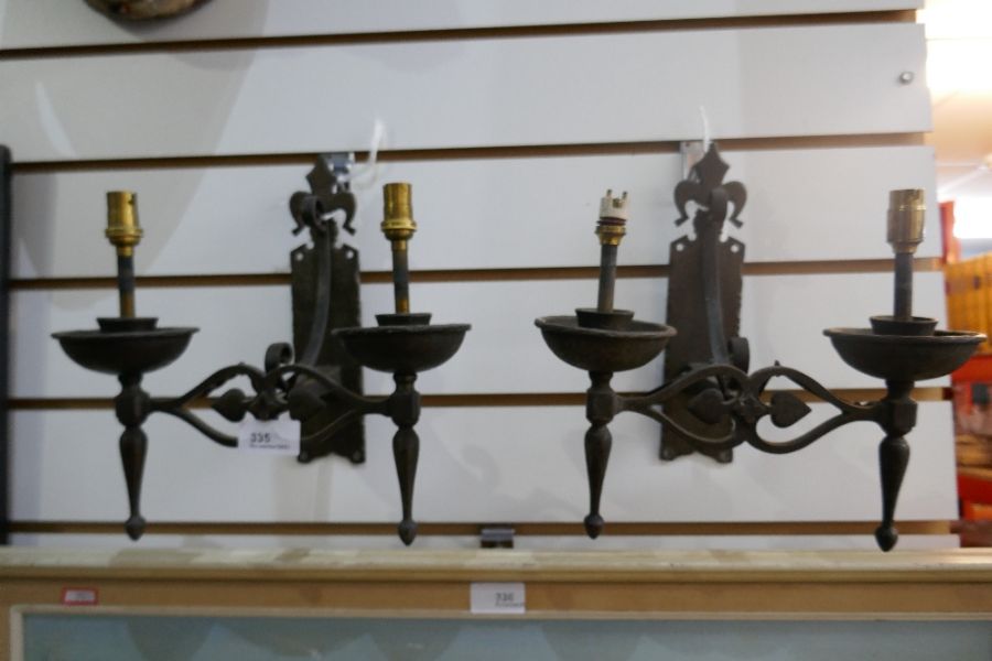 A pair of Art Nouveau iron wall lights - Image 2 of 6