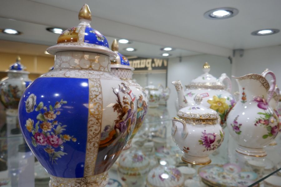 Large quantity of Dresden hand painted floral decorated tea ware to include four teapots of various - Image 4 of 9