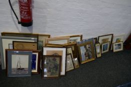 A large collection of various framed, pictures prints, maps etc including oil on canvas sailing vess