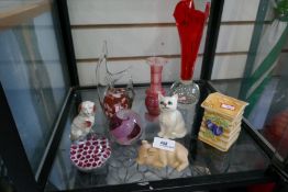 A Royal Worcester Evesham Orchard honey pot, Beswick cat and glassware including a signed paperweigh