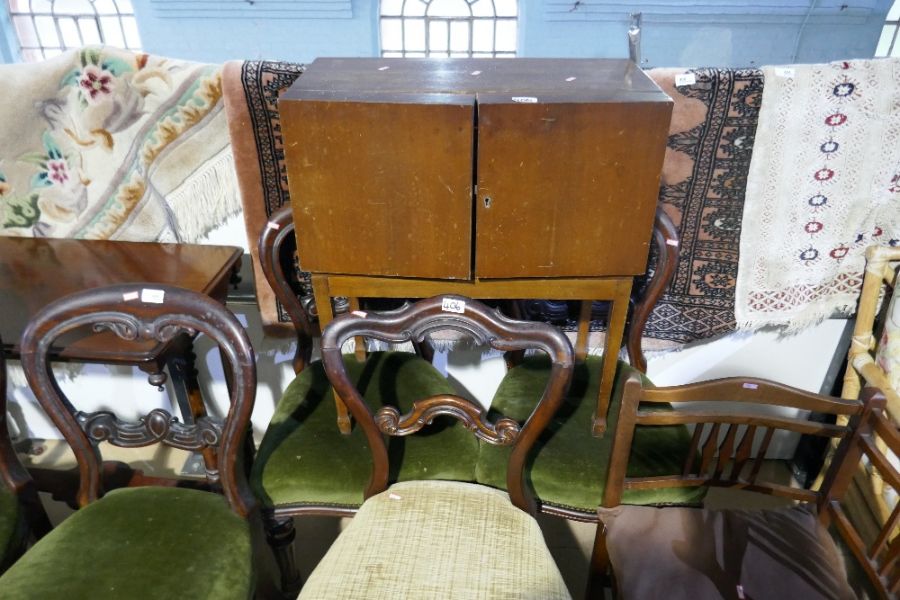 A set of 4 Victorian mahogany balloon back dining chairs upholstered in green velvet, another and vi - Image 3 of 8