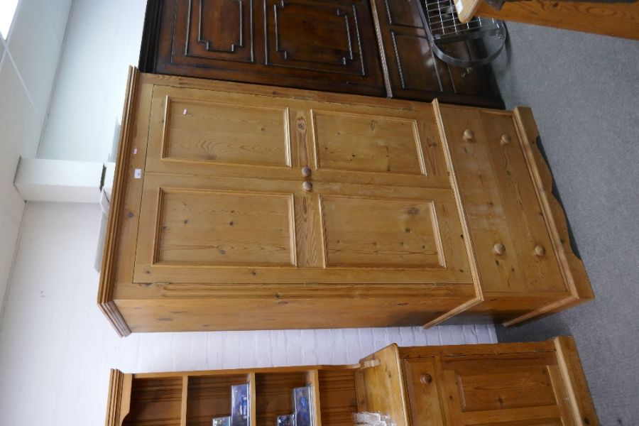 Waxed pine two drawer wardrobe with two base drawers