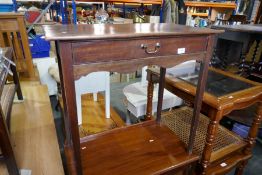 Antique mahogany side table with single drawer, on tapered supports