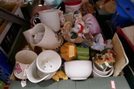 Box of mixed models, ceramics including bunnies, commemorative ware etc.