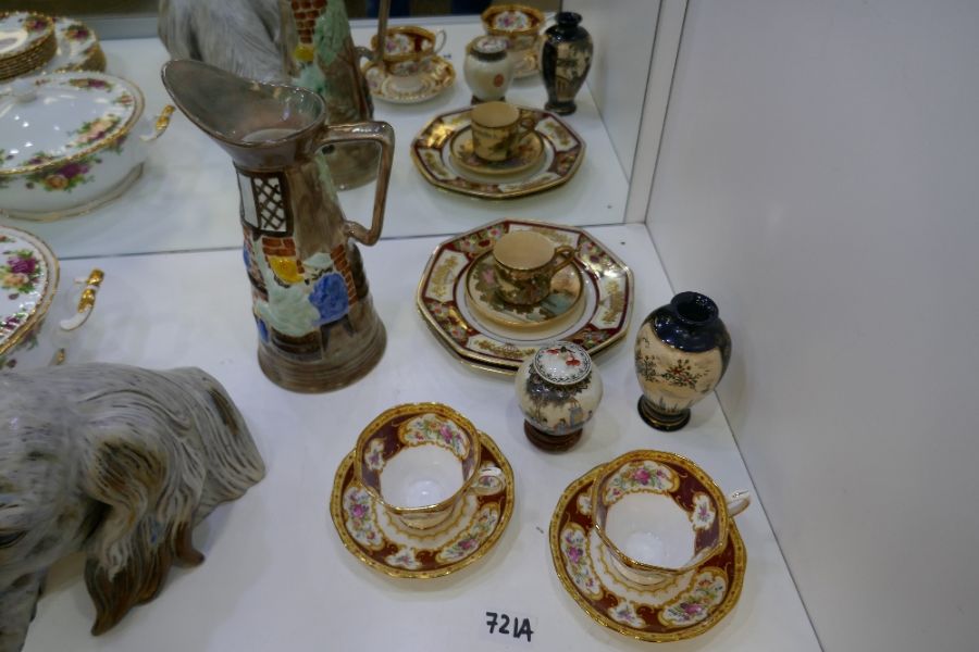 A pair of Royal Albert 'Lady Hamilton' tea cups and saucers. Radford pottery jug depicting tavern sc