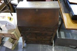 Vintage oak fitted bureau with four long drawers