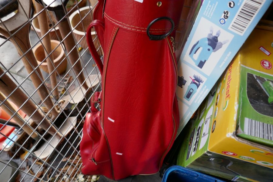 Red leather golf bag containing various Dunlop and Pinseeker clubs (left handed) - Image 3 of 3