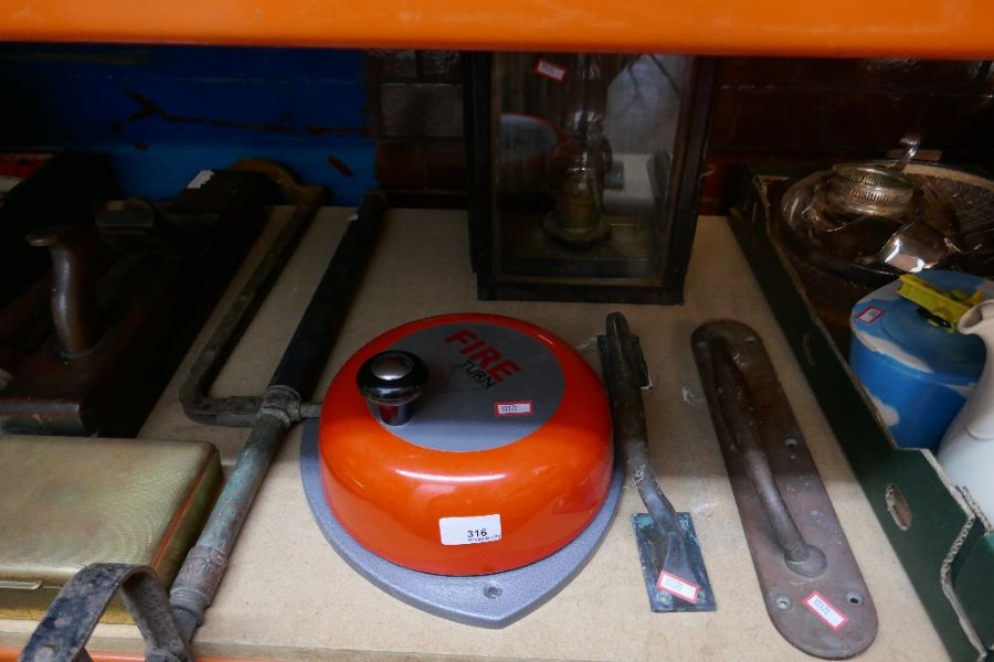 Ship's lantern, Fire Bell and 2 brass door handles - Image 2 of 4