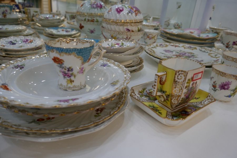 Large quantity of Dresden hand painted floral decorated tea ware to include four teapots of various - Image 3 of 9