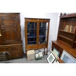 Edwardian inlaid mahogany glazed two door display cabinet with two drawers