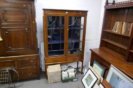 Edwardian inlaid mahogany glazed two door display cabinet with two drawers