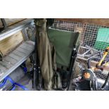 Collection of fishing rods, chairs and nets, etc