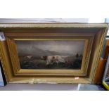 Gilt framed oil on canvas depicting Spaniels on hunt signed 'W.Gowely'