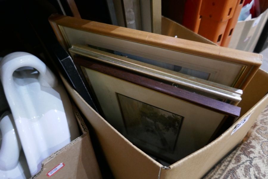 Four boxes of mixed china and glassware, pictures and frames including plates, etc - Image 7 of 7