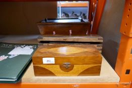 A selection of wooden boxes inlaid, and veneered etc