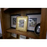 Two framed and glazed silks depicting sailors, oval miniature of Captain Cook, and a signed S. Prout