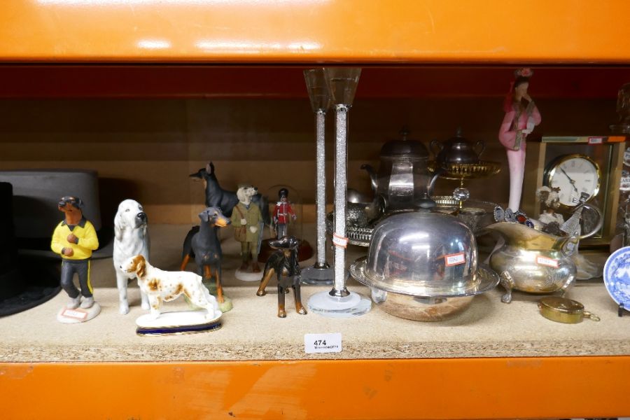 Silver plated ware, collection of ceramic dog ornaments, clock, etc - Image 4 of 6